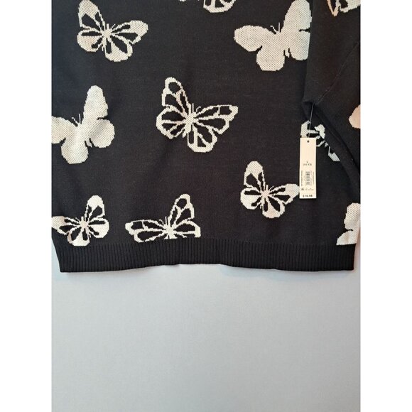No Boundaries Black/White Crewneck Sweater with Butterfly Design, Size Large (11 - Picture 8 of 14